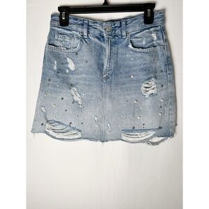 Zara Basic Denim Skirt with Pearls